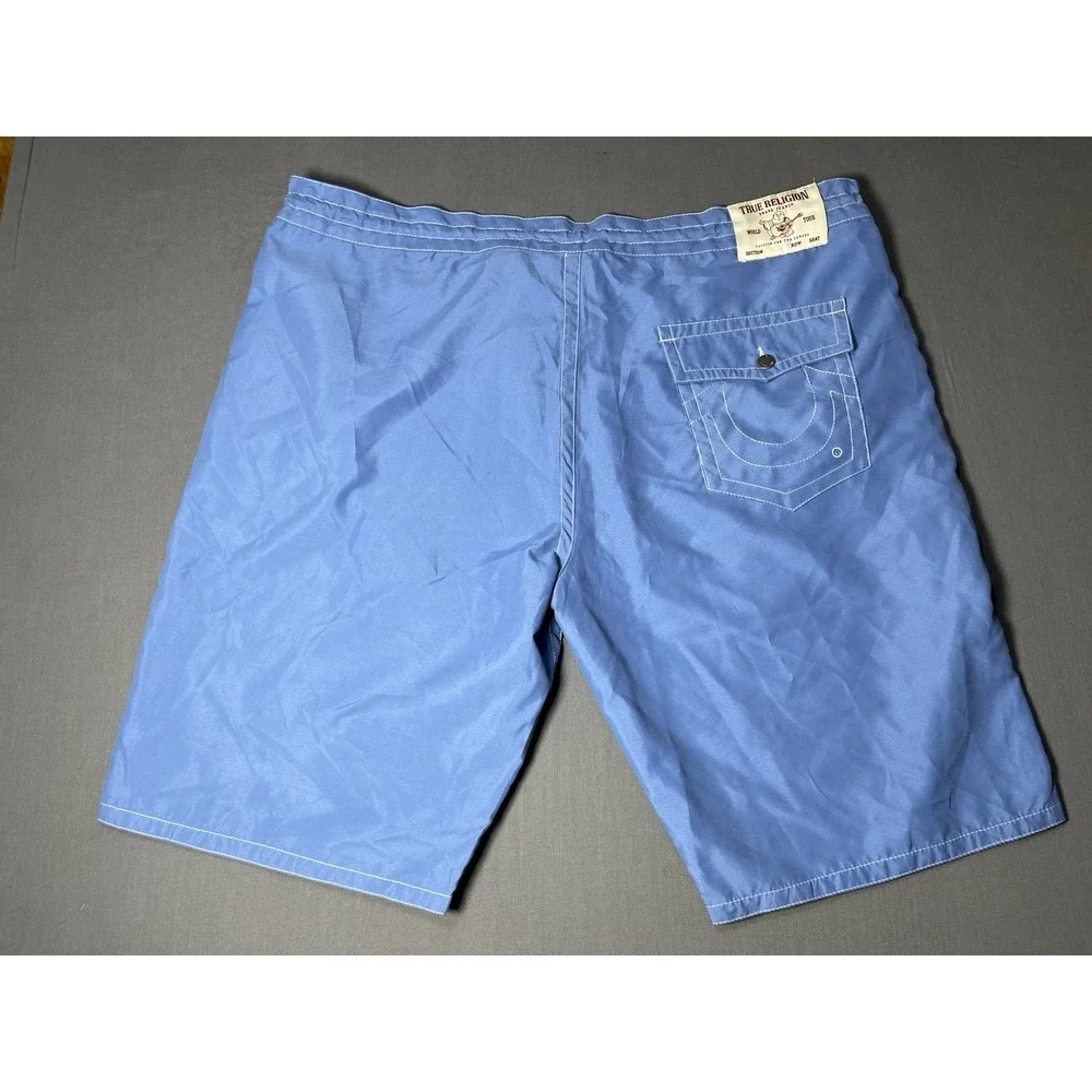 True Religion Shorts Mens 44 Blue Board Swim Trunks Flap Pockets Swimsuit